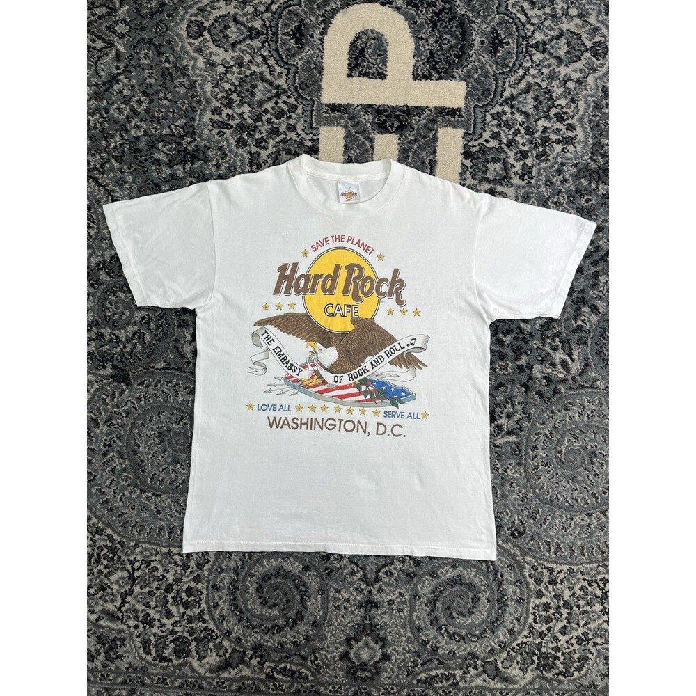 Vintage Single Stitch Shirt L 90s Cropped Hard Rock Cafe DC USA Eagle Rock Roll